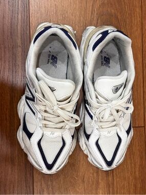 ✨ New Balance 9060 White & Navy Sneakers – Size 8
